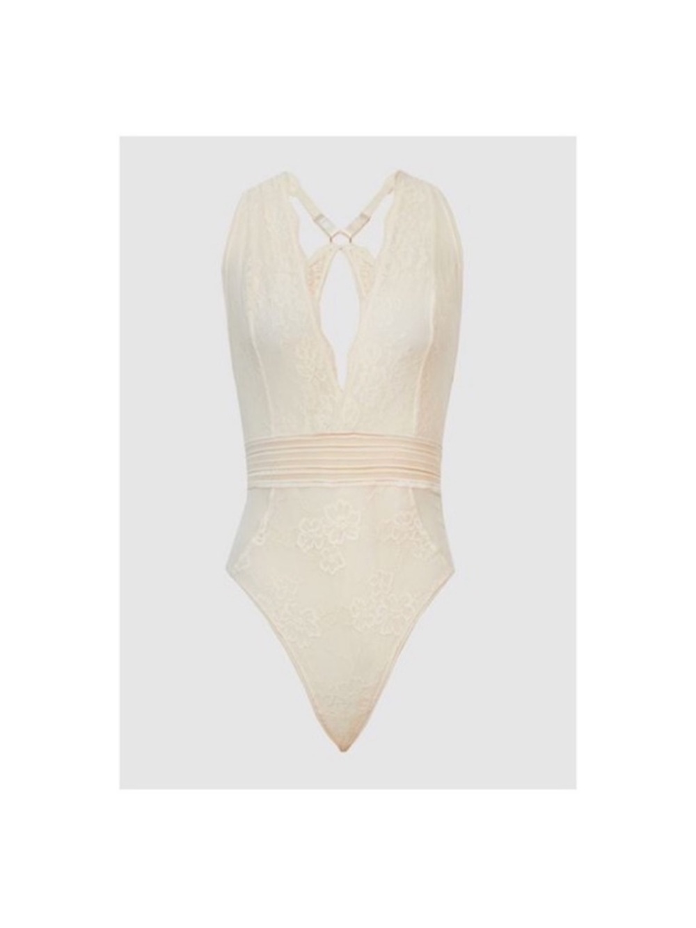 New! REISS Stretch Sexy Lace Plunge Open Back Bodysuit in Cream Ivory - Picture 5 of 11